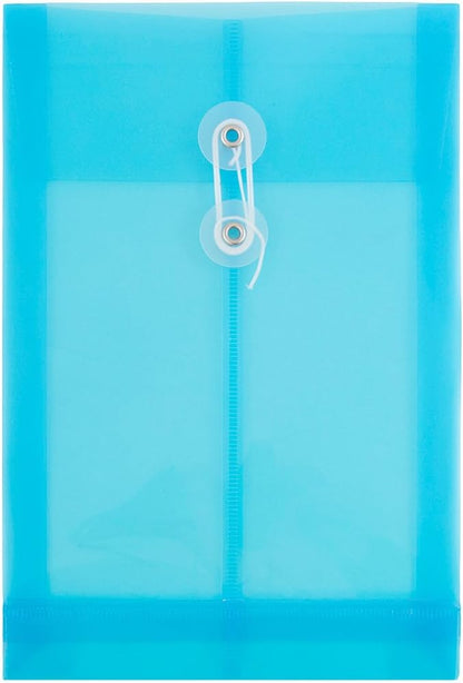 JAM PAPER Plastic Envelopes with Button & String Tie Closure - 6 1/4 x 9 1/4 - Assorted Colors - 12/Pack