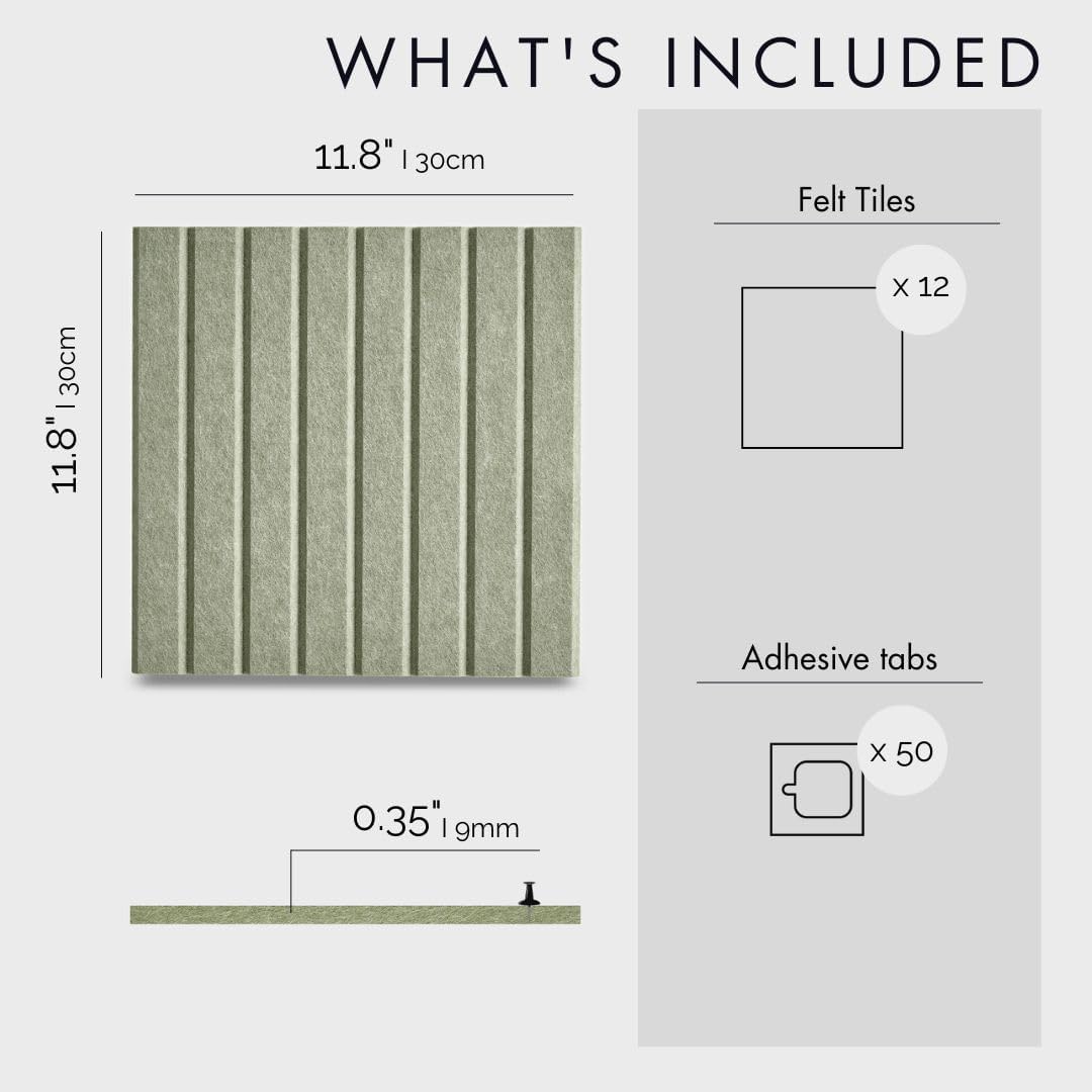 Large Cork Boards for Walls Black Felt Board Alternative - Slat Wall Paneling, Felt Bulletin Board Tiles for Office Decor, Push pin Board Office Wall Organizer -12-Pack (Sage)