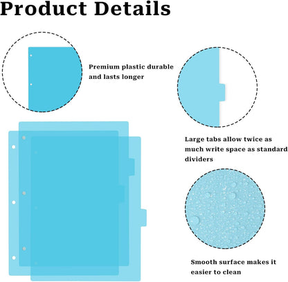 3 Ring Dark Blue Binder Dividers with 8-Tabs, A4 Blue Binder Dividers, Sturdy Plastic Divider, Aesthetic Divider for Binders, Suitable for Notebooks and Binders, 3 Hole Punch