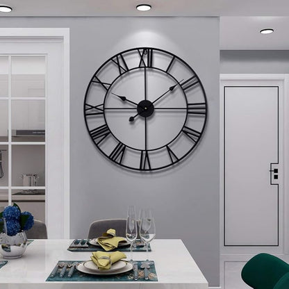 Large Wall Clocks for Living Room Decor, 16 Inch Round Black Metal Silent Non Ticking Battery Operated Jumbo Numerals Modern Vintage Decorative Clock Wall for Bedroom,Kitchen,Office,Farmhouse