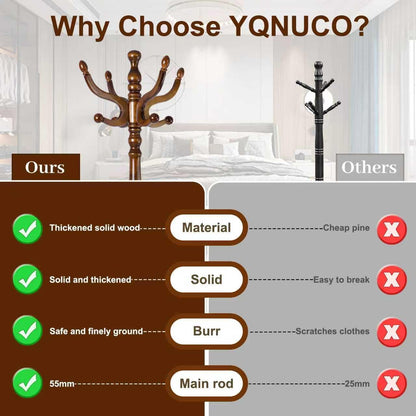 Solid Wood Coat Rack – 74.8" Freestanding Coat Racks Stand with 11 Hooks & Stable Base, Adjustable Height Modern Wooden Hall Tree for Entryway, Bedroom, Office, Home (Walnut Triangle)