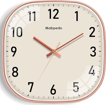 Small Wall Clock, 8 Inch Silent Non Ticking Battery Operated Clock, Square Analog Decorative Wall Clocks for Bedroom Living Room Office Home Gym Porch Decor Indoor Outdoor Clocks, Rose Gold