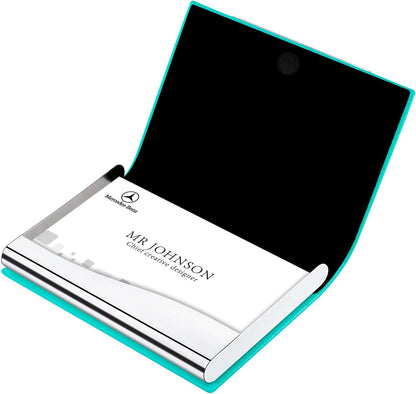 Padike Business Card Holder, Business Card Case Professional PU Leather & Stainless Steel Multi Card Case,Business Card Holder Wallet Credit Card ID Case/Holder for Men & Women. (U-Light Green)