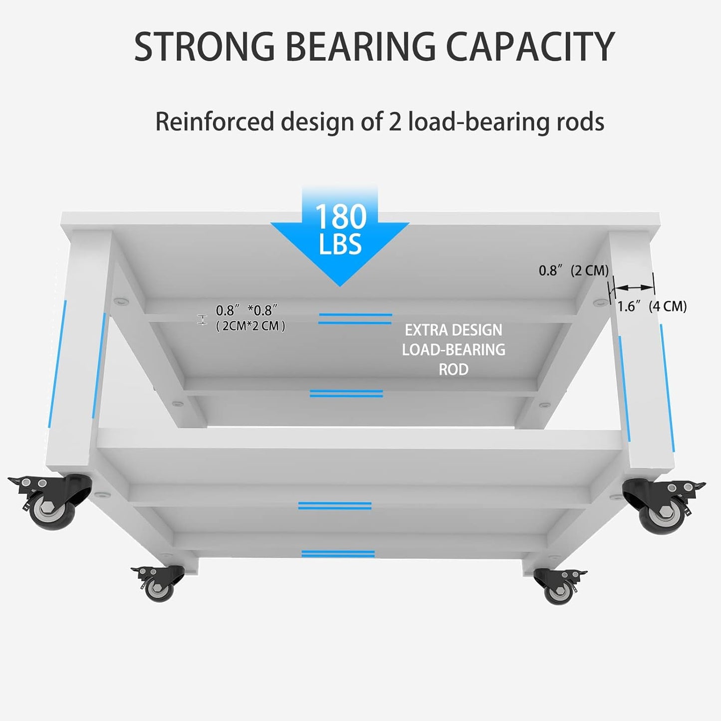 Natwind 2 Tier Laser Printer Stand,23.6''x23.6'' Large Printer Table,Copier Stand with Wheels, Heavy Duty Rolling Printer Cart with Paper Storage Shelf for Home Office (White)