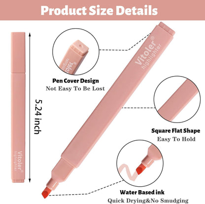 Vitoler Highlighters Assorted Colors,8pcs No Bleed Bible Chisel Tip Highlighters,Aesthetic High lighters for School Office Supplies