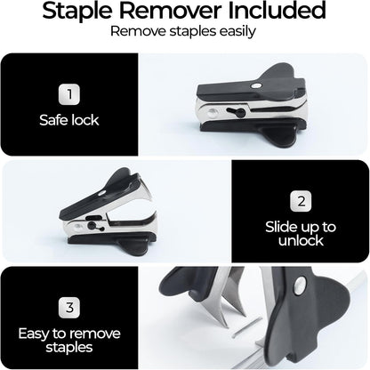 M&G Effortless Stapler 50 Sheet Capacity One-Touch Stapling, Heavy Duty Desktop Stapler Includes 1000 Staples and Remover, Portable Handheld Staplers for Home & Office (White)