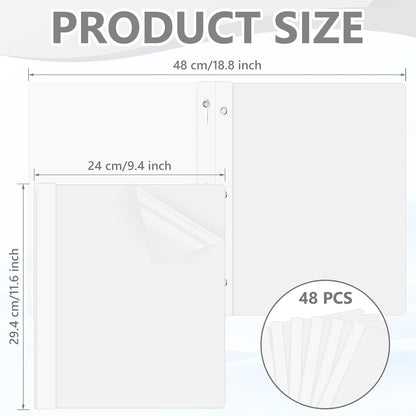48 Pack Plastic Report Covers with 3 Prongs Presentation Folders Bulk, 100 Sheet Capacity, Clear Front Report Covers for Presentation Document Paper School Office Supplies (White)