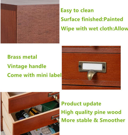 Desktop Drawer Organizer - Wooden Card Catalog Cabinet with Small Drawers - Vintage Rustic Desk Organizer (S-BROWN)