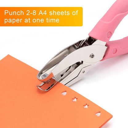 4 Pack Handheld Hole Paper Punch Kit,Single Hole Punch, Heart and Star Hole Punch, Rubber Handled