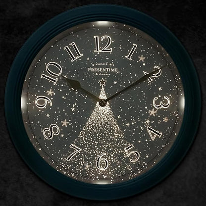 Presentime & Co. 12.6" Luminous Modern Wall Clock, Silent no Ticking, Forest Green Color, Night Light, Lighted Clock with Smart Sensor. Wall Decor for Living Room, Bathroom, Kitchen.