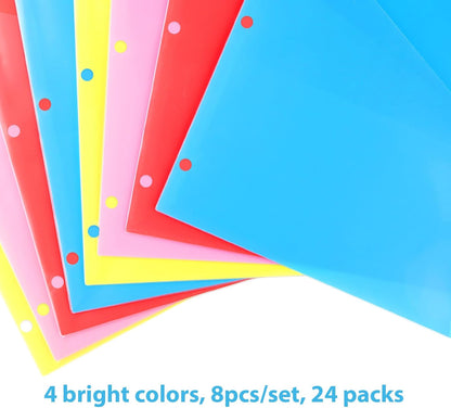 WOT I Plastic 8-tab Dividers with 2 Clear Pockets - 3 Sets, Binder Dividers for 3 Ring Binder, Bright Multicolor, Total 24 Tabs