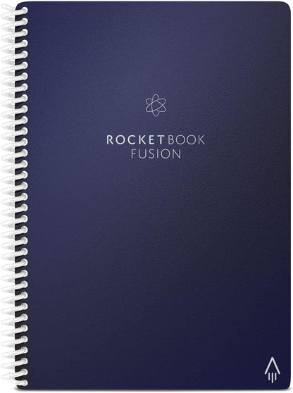 Rocketbook Fusion Reusable Undated Productivity Planner, Executive Size 6x8.8, Navy Blue - Goals, Monthly and Weekly Calendar, Daily To-do List, Lined and Dotted Notes Pages