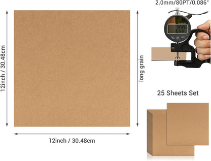 25 Pcs Book Board, Binder Board, Cover Board, Heavy Duty Chipboard for Book Binding, DIY Cardboard (Brown, 12 x 12 Inch 80PT)