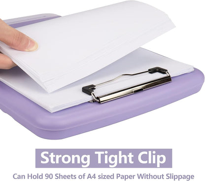 Clipboard with Storage,A4 Nursing Clipboards with Pen Holder,Heavy Duty Storage Clipboard with Low Profile Clip, Clipboards Folder Side-Opening Clip Boards,Smooth Writing Clip Board (Light Purple)