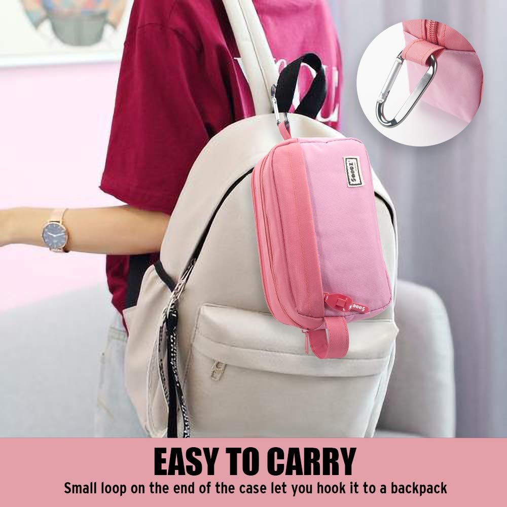 Sooez High Capacity Pencil Case, Big Pencil Bag Pouch Box Organizer Pen Case, Portable Journaling Supplies with Easy Grip Handle & Loop, Asthetic Supply for Girls Adults, Pink