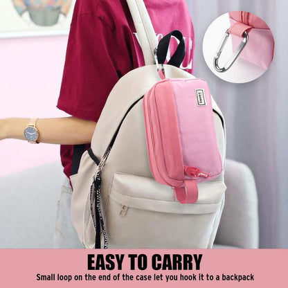 Sooez High Capacity Pencil Case, Big Pencil Bag Pouch Box Organizer Pen Case, Portable Journaling Supplies with Easy Grip Handle & Loop, Asthetic Supply for Girls Adults, Pink