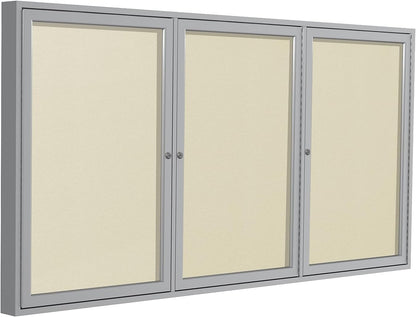 Ghent 48"x72" 3-Door Outdoor Enclosed Vinyl Bulletin Board, Shatter Resistant, with Lock, Satin Aluminum Frame - Ivory (PA34872VX-185), Made in the USA