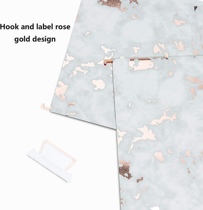Y YOMA 12 Pack Rose Gold Hanging File Folders Letter Size Decorative File Folder Cute Pretty Hanging Folder Organizer for Filing Cabinet Office Home with 1/5-Cut Adjustable Tabs, 3 Marble Design