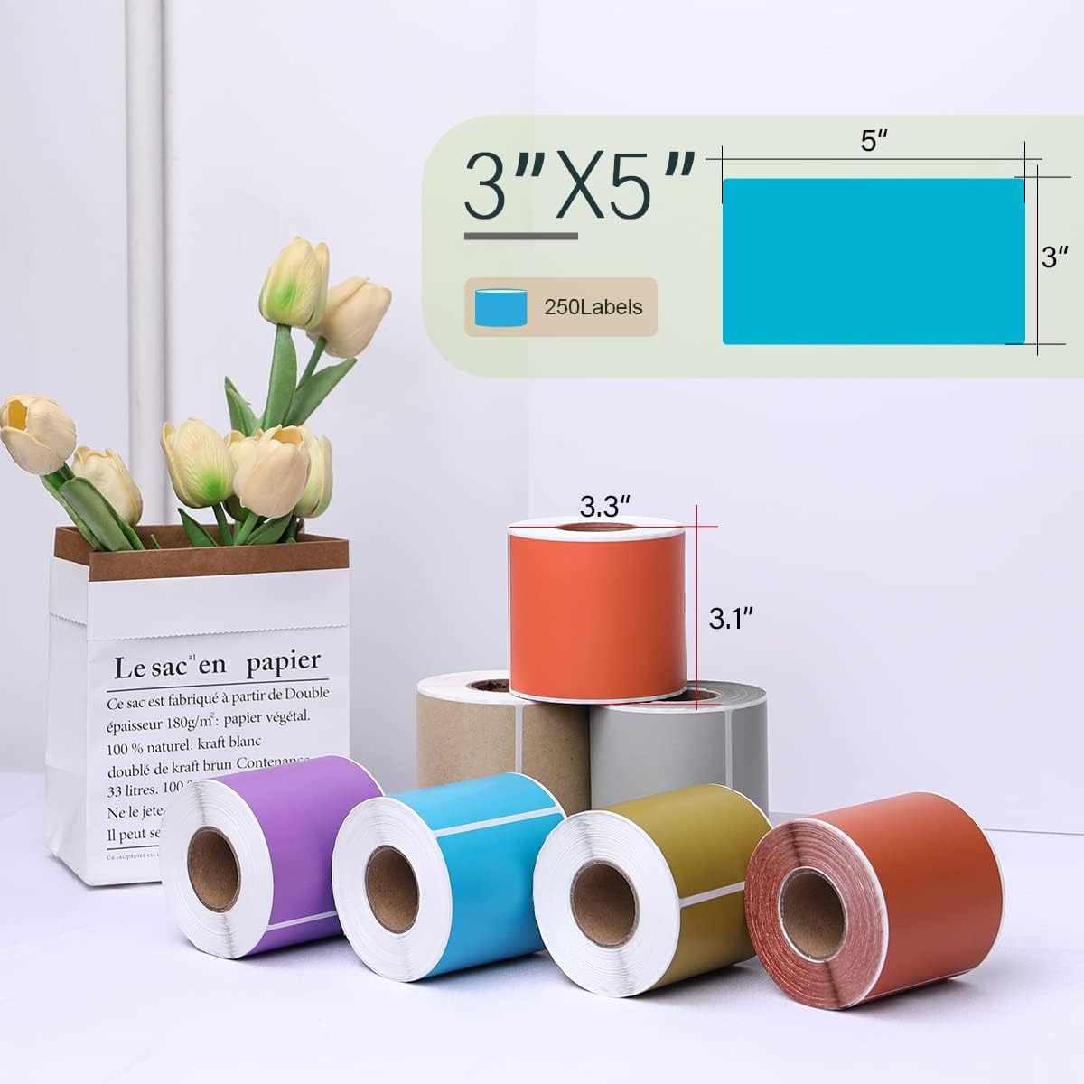 PARLAIM 5 X 3 inch Rectangle Inventory Labels Color Coding Stickers, 250PCS Permanent Sticker for Warehouse Moving Box Square Label (Teal)