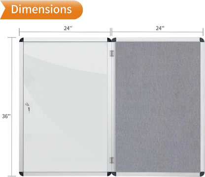 VIZ-PRO Tamperproof Lockable Gray Fabric Noticeboard Aluminium Framed 36x24 Inches