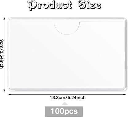 100 Self-adhesive Index Card Pockets Label Pockets sleeves with Top Open for Business Cards, Clear Plastic Sticky Labels Holders for Storage Bins Library Cards, Organizing Totes Shelves(3.54 x 5.24'')