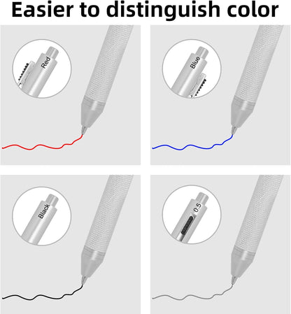 YOUMI Multicolor pen 4 in 1 Multifunction Pen with Metal Cased 0.5mm Mechanical Pencil Red Ballpoint Pen Blue BallpointPen and Black Ballpoint Pen Gift for Journaling (Black)