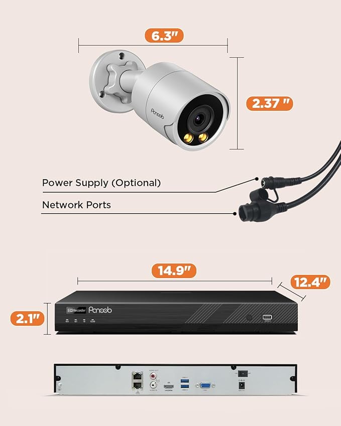 4K 32 Channel Security Camera System for Commercial, 20X 8MP Wired Outdoor IP PoE Cameras,Human Vehicle Detection, Smart Color Night Vision,Built-in microphone, 4K 32CH NVR 8TB HDD,PB38F2032-8M
