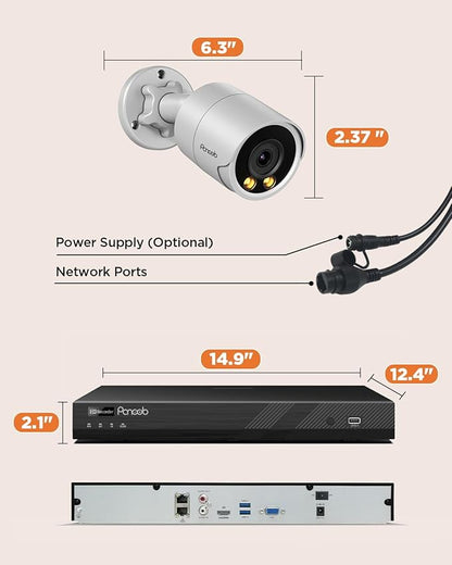 32 Channel Security Camera System for Business, 4K 32CH PoE NVR 8TB HDD,20x 5MP Wired IP PoE Cameras Outdoor,Smart Color Night Vision,AI Human Vehicle Detection,Built-in microphone,PB38F2032-5M
