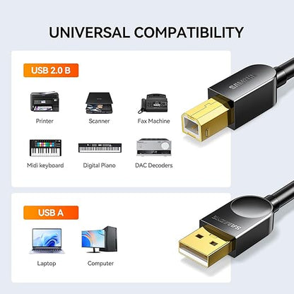 SAMZHE 5FT USB A to B Printer Cable, High Speed Printer Cord for HP Canon Epson Dell Samsung Brother Lexmark Xerox, USB 2.0 Cables Compatible with Printers, Scanner, External Hard Drive, MIDI Keyboard