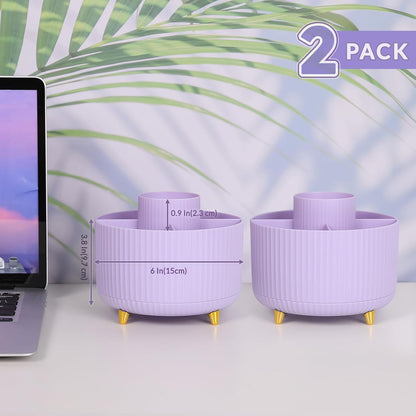 SKYDUE 2 Pack Pen Holder, 360 Degree Rotating Pencil Holder for Desk Organizer, Rotating Desktop Pen Organizer with 5 Slots, Office Supplies, Pencil Cup for Office, School, Home