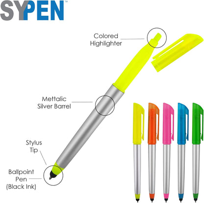 Personalized Pens with Highlighter and Stylus -250 Pack Bulk-Free Imprint - 3 In Highlighter, Ballpoint Pen, and Stylus Combo- add Custom Business Name, Logo or Gift Message- Pink