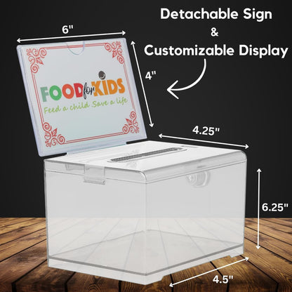 Adir Suggestion Box with Slot and Lock – Acrylic Donation Box for Fundraising, Drawing Box for Raffle, Funraiser Box, Tip Box with Lock - 6.25x4.5x 4 Inches voting box with slot and Sign Holder