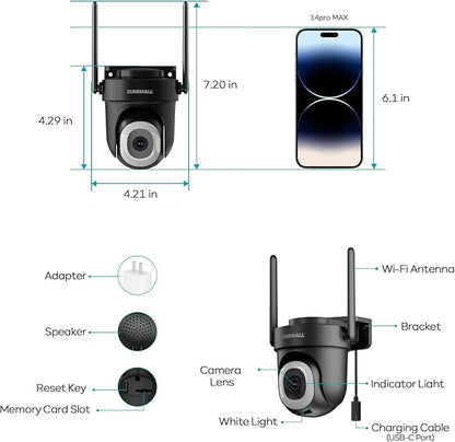 ZUMIMALL 5MP 5G WiFi Security Camera 2-Pack Black, 24/7 Recording, 360° PTZ Auto Tracking, Support SD Storage, Color Night Vision, AI Detection, 2-Way Talk, Compatible with Alexa & Cloud Edge