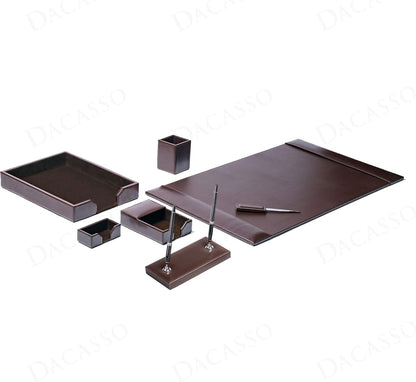 Dacasso Dark Brown Bonded Leather Luxury 7-Piece Desk Set - Blotter Pad & Desk Organization Essentials - Executive Decor and Surface Protector
