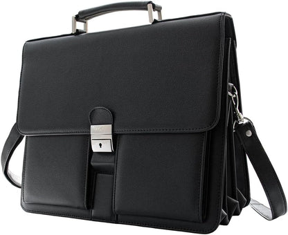 Mens Leather Briefcases Office Attorney Student Attache Case Messenger Bag w/Padded Compartment,Black