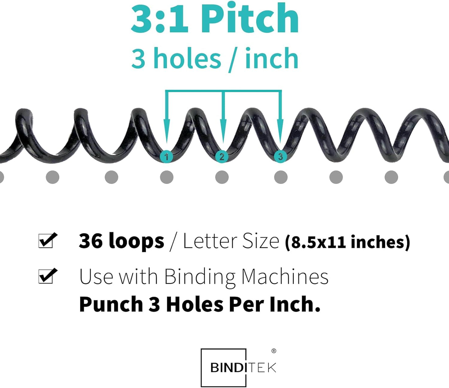 Binditek 60 Pack Plastic Spiral Binding Coils, Multi Size (8mm, 10mm, 11mm, 14mm, 16mm), 3:1 Pitch, 36-Loop, for Lettersize, for Students and Coworkers