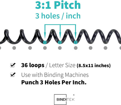 Binditek 60 Pack Plastic Spiral Binding Coils, Multi Size (8mm, 10mm, 11mm, 14mm, 16mm), 3:1 Pitch, 36-Loop, for Lettersize, for Students and Coworkers