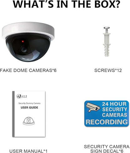 WALI Dummy Fake Security CCTV Dome Camera with Flashing Red LED Light with Security Alert Sticker Decals (SDW-6), 6 Packs, White