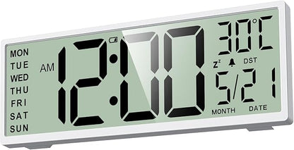XREXS 14.5" Digital Wall Clock Battery Operated with Big Digits LCD Screen Display, Large Display Timer with Temperature Date Week Auto DST, Alarm Clock for Classroom, Livingroom, Office