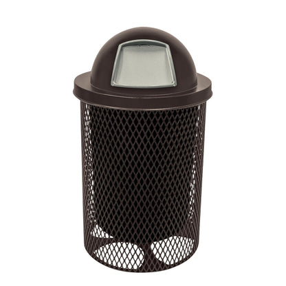 RDT-BRW Heavy Duty 32 Gallon Round Trash Receptacle, Liner Included, Brown with Black Dome, Made in America