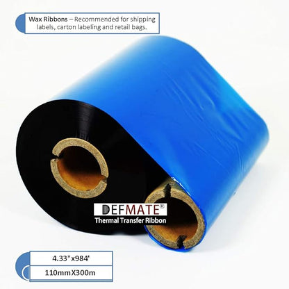 Resin Enhanced Wax 4.33" x984' (110mm X 300m) 1" Core 1" Vice Core Ultra Durable Thermal Transfer Wax Ribbon for Zebra Desktop Printer S4M Z4M 105SE 105S 105SL 105SLPlus 160S S500 S600.etc