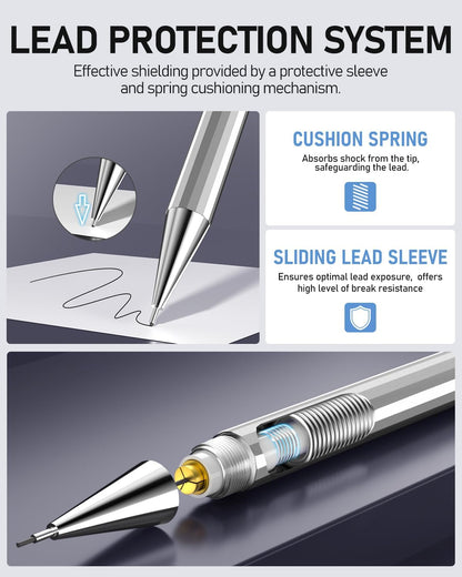 Four Candies 0.9mm Metal Mechanical Pencil Set with Case - 4PCS Fancy Mechanical Pencils, 8 Tubes HB #2 Lead Refills, 3PCS 4B Erasers and 9PCS Eraser Refills, Led Pencils Mechanical for Writing