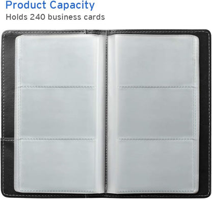 Sooez Leather Professional Business Card Book Holder Organizer, 240 Capacity Credit Card Booklet, PU Name Cards Holder Storage File for Men Women, Grass Green