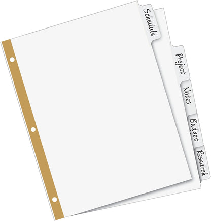 Avery Write & Erase Big Tab Paper Dividers for 3 Ring Binder, White, 5 Tab Set, 10 Packs, 10 Sets Total (23075)