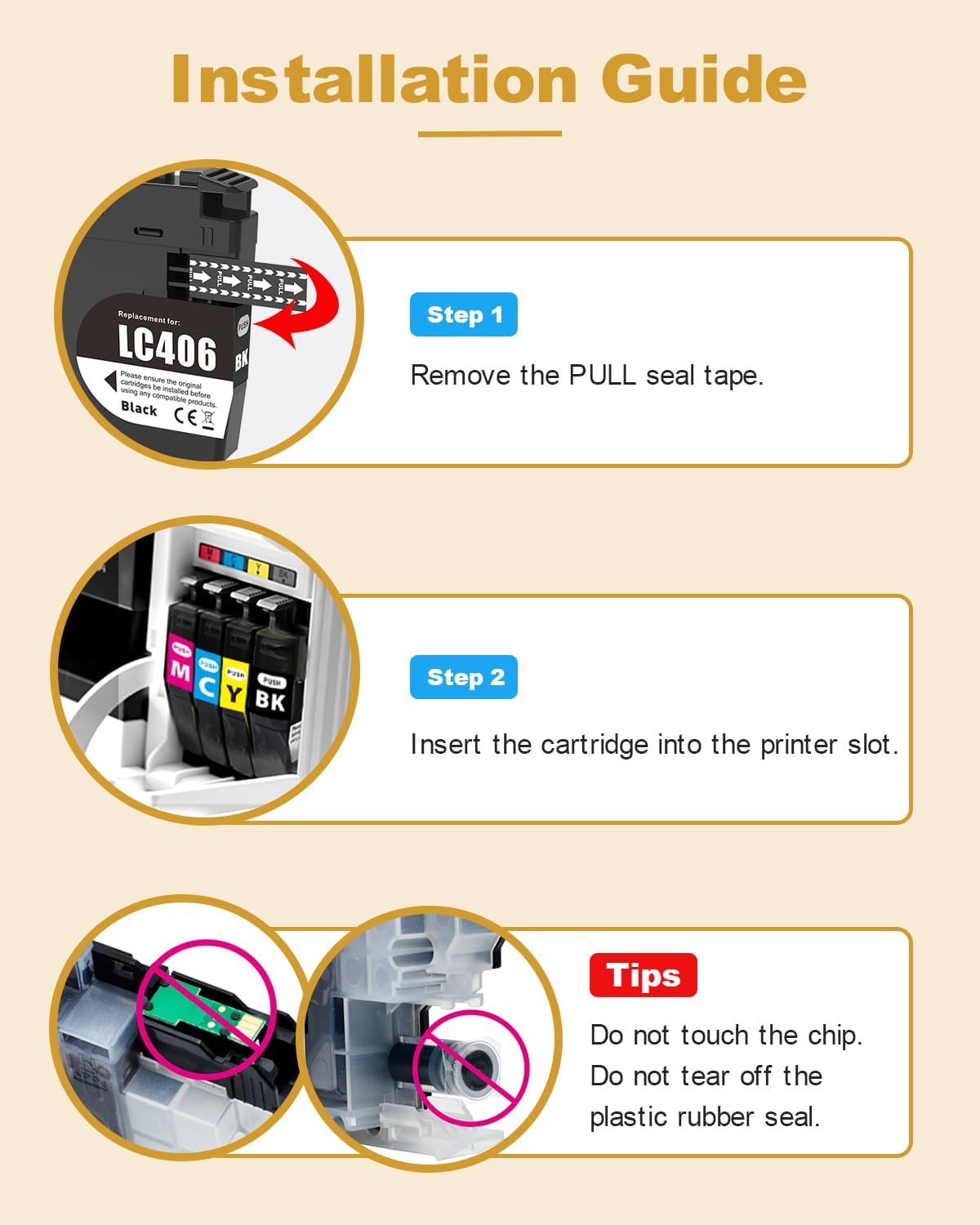 LC406 Ink Cartridges Compatible with Brother MFC-J4335DW MFC-J4535DW MFC-J5855DW MFC-J6555DW (LC406BK, LC406C, LC406M, LC406Y, 4-Pack)