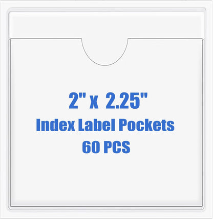 Origin-Joy 60 PCS Self Adhesive Index Card Pockets with Top Open, Clear Plastic Label Holder for Cards of Note, Library and Business, Adhesive Label Pockets & Card Holder (2 x 2.25 inch)