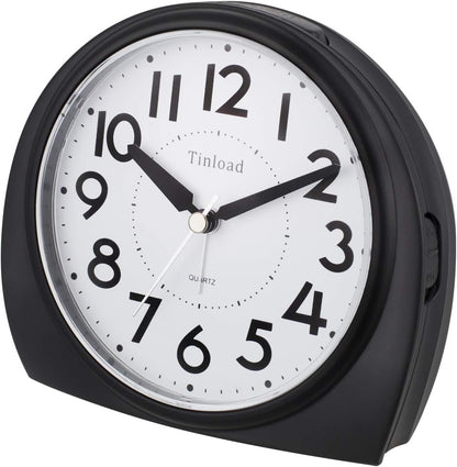 5.5" Large Analog Alarm Clock Silent Non Ticking, Gentle Wake, Beep Sounds, Increasing Volume, Battery Operated Snooze and Manual Light, Easy Set, Black (Best for Elder)