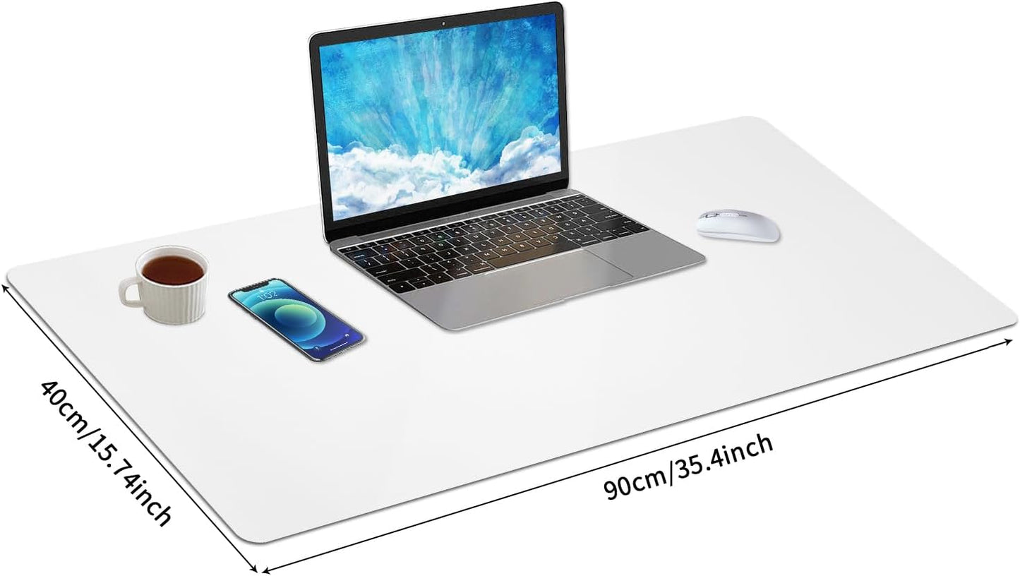 Leather Desk Pad, Large Mouse Pad, Non-Slip Desktop Mat, Leather Desk Blotter, Computer Desk Pad, Waterproof Desk Protector Mat for Home Office and Decor - White (35.4×15.7 Inches)