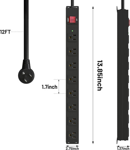 KF 8 Outlet Heavy Duty Power Strip Surge Protector, 2100J Surge Protection Power Strip, 15A/1875W Mountable Power Strips with Upgraded Switch, 14AWG 12FT Power Cord