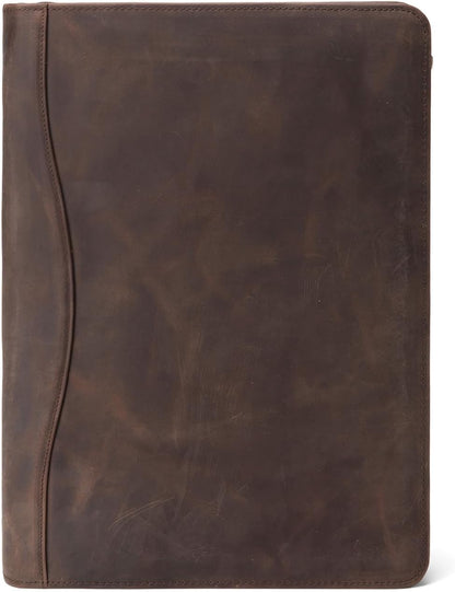 Genuine Leather Portfolio, Legal Size 8.5 x 14 Pad Holder, Business Padfolio for Men and Women, Zippered Laptop Organizer, Executive Professional Work Travel Notepad Folio, Dark Khaki
